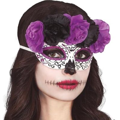 FIESTAS GUIRCA Masker van Catrina Lila en Zwarte Bloemen FIESTAS GUIRCA Masker van Catrina Lila en Zwarte Bloemen
