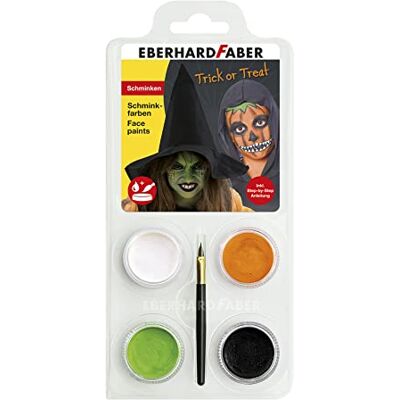Eberhard Faber 579029 Make-upschilderset heks en pompoen met 4 kleuren, penseel en handleiding (mogelijk niet beschikbaar in het Nederlands), wateroplosbaar, sneldrogend, make-upset voor kinderen voor het schilderen van gezichten Eberhard Faber 579029 Make-upschilderset heks en pompoen met 4 kleuren, penseel en handleiding (mogelijk niet beschikbaar in het Nederlands), wateroplosbaar, sneldrogend, make-upset voor kinderen voor het schilderen van gezichten