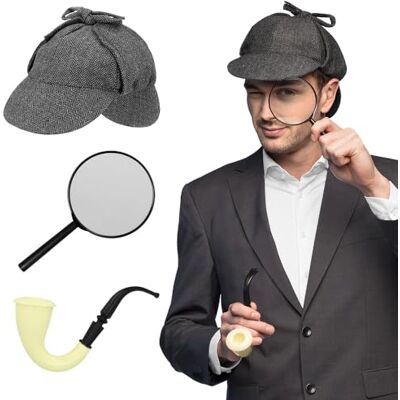 Boland 33201 Detective set voor kostuums, carnavalsaccessoires, kostuumset, muts, vergrootglas en fluitje, themafeest, JGA Boland 33201 Detective set voor kostuums, carnavalsaccessoires, kostuumset, muts, vergrootglas en fluitje, themafeest, JGA
