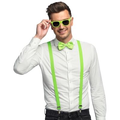 Boland 3-delige kostuumset, accessoireset met bandjes, bril en vlinderdas, voor festival, vrijgezellenfeest, carnaval en themafeest, neongroen Boland 3-delige kostuumset, accessoireset met bandjes, bril en vlinderdas, voor festival, vrijgezellenfeest, carnaval en themafeest, neongroen