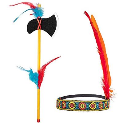 Boland 44093 Indiase hoofdband en bijl set, 35 cm, tomahawk, veelkleurig, rekbaar, met veren, wilde kop, westers, kostuum, carnaval, themafeest Boland 44093 Indiase hoofdband en bijl set, 35 cm, tomahawk, veelkleurig, rekbaar, met veren, wilde kop, westers, kostuum, carnaval, themafeest