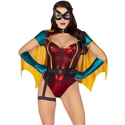 Leg Avenue 5 stuks Sultry Sidekick, inclusief Shimmer Zip Up Bodysuit, afneembare kap, riem met garter, handschoenen en gezichtsmasker Leg Avenue 5 stuks Sultry Sidekick, inclusief Shimmer Zip Up Bodysuit, afneembare kap, riem met garter, handschoenen en gezichtsmasker