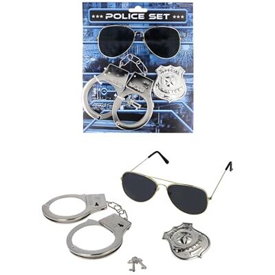 HENBRANDT Politiedetectivekostuum voor volwassenen, met donkere zonnebril, politiebadge en handboeien, cosplay, Halloween, politie en dieven voor mannen en vrouwen HENBRANDT Politiedetectivekostuum voor volwassenen, met donkere zonnebril, politiebadge en handboeien, cosplay, Halloween, politie en dieven voor mannen en vrouwen