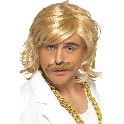 Smiffys Blonde tv-presentatorset, pruik en snor, blond Smiffys Blonde tv-presentatorset, pruik en snor, blond