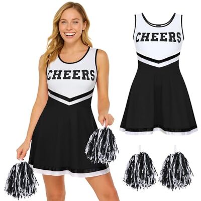 REDSTAR Cheerleader kostuum voor dames, volwassenen, pompons, Halloween, carnaval Cheerleaderkostuum voor dames met mouwloze jurk en 2 pompons, S tot L: Halloween-kostuum, carnaval, feest REDSTAR Cheerleader kostuum voor dames, volwassenen, pompons, Halloween, carnaval Cheerleaderkostuum voor dames met mouwloze jurk en 2 pompons, S tot L: Halloween-kostuum, carnaval, feest