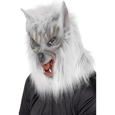 Smiffys Wolf masker, zilver, hoofd bedekken, latex Smiffys Wolf masker, zilver, hoofd bedekken, latex