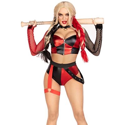 Leg Avenue 2 PC Crime Spree Sweetie, inclusief ritssluiting crop top met geweven netmouwen en bottoms met gebonden garter Leg Avenue 2 PC Crime Spree Sweetie, inclusief ritssluiting crop top met geweven netmouwen en bottoms met gebonden garter
