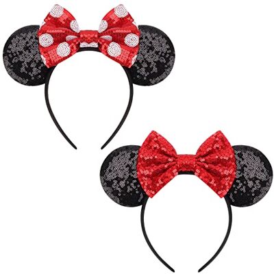 DRESHOW Muizenoren-boog hoofdbanden pailletten party decoratie cosplay kostuum voor meisjes en vrouwen, set van 2 stuks 40, eenheidsmaat DRESHOW Muizenoren-boog hoofdbanden pailletten party decoratie cosplay kostuum voor meisjes en vrouwen, set van 2 stuks 40, eenheidsmaat
