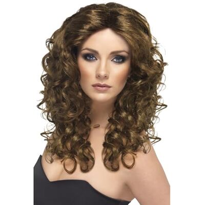 Smiffys Glamoureuze bruine pruik lang krullend haar Smiffys Glamoureuze bruine pruik lang krullend haar