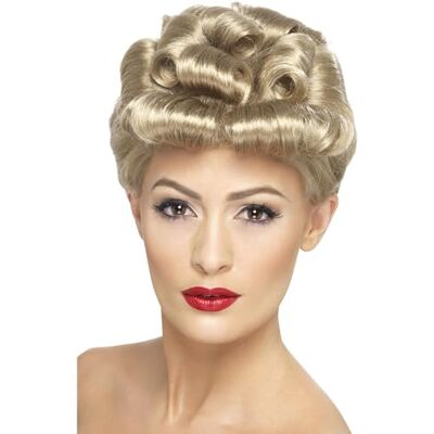 Smiffys Vintage jaren '40 pruik met krullen, blonde pruik Smiffys Vintage jaren '40 pruik met krullen, blonde pruik