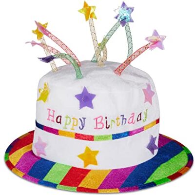 Relaxdays Uniseks Happy Birthday taarthoed voor volwassenen met kaarsen, feesthoed, verjaardagsfeest, pluche hoed, feesthoed, feesthoed, feesthoed, wit, kleurrijk 1 stuk Relaxdays Uniseks Happy Birthday taarthoed voor volwassenen met kaarsen, feesthoed, verjaardagsfeest, pluche hoed, feesthoed, feesthoed, feesthoed, wit, kleurrijk 1 stuk