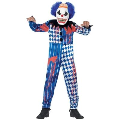 Smiffys Sinistere Deluxe clownkostuum, met overall, EVA-masker, hersenen en haar bevestigd Smiffys Sinistere Deluxe clownkostuum, met overall, EVA-masker, hersenen en haar bevestigd