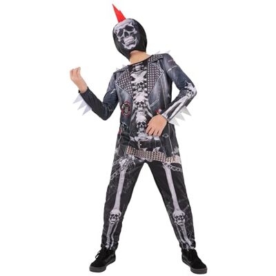 Smiffys Punk skeletkostuum voor jongens met schedelprint en masker met capuchon voor kinderen van 7 tot 9 jaar Smiffys Punk skeletkostuum voor jongens met schedelprint en masker met capuchon voor kinderen van 7 tot 9 jaar