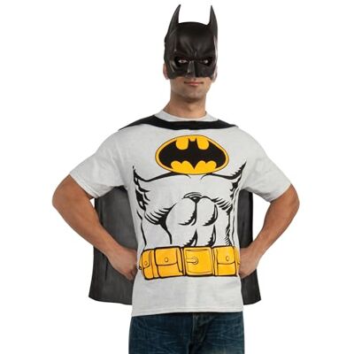 RUBIE'S Officiële DC Comic Batman T-shirt voor volwassenen, instant set, T-shirt, masker en cape, maat XL RUBIE'S Officiële DC Comic Batman T-shirt voor volwassenen, instant set, T-shirt, masker en cape, maat XL