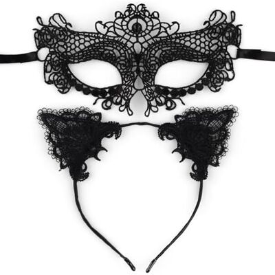 DASHUAIGE Haarband met kattenoren Venetiaans masker Zwart Catwoman-kattenkostuum Halloween carnaval accessoire DASHUAIGE Haarband met kattenoren Venetiaans masker Zwart Catwoman-kattenkostuum Halloween carnaval accessoire