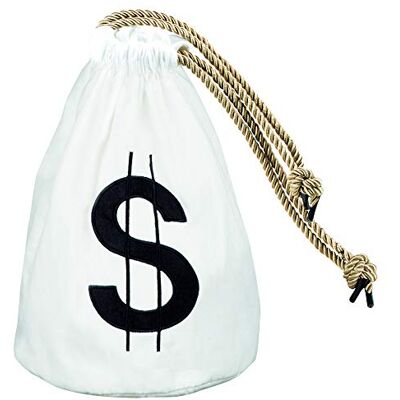 Boland 54341 Witte portemonnee met dollarsymbool en gouden koorden Afmetingen: ca. 29 x 20 cm kostuumaccessoires, carnaval, themafeest Boland 54341 Witte portemonnee met dollarsymbool en gouden koorden Afmetingen: ca. 29 x 20 cm kostuumaccessoires, carnaval, themafeest