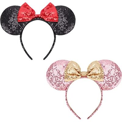 DRESHOW 2 stuks muizenoren boog hoofdband pailletten party decoratie cosplay kostuum voor meisjes en vrouwen DRESHOW 2 stuks muizenoren boog hoofdband pailletten party decoratie cosplay kostuum voor meisjes en vrouwen
