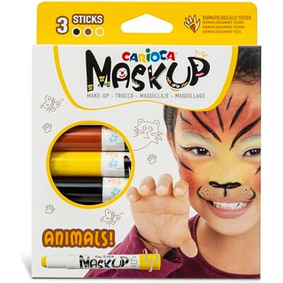 CARIOCA Mask Up Animals, make-upset voor kinderen en meisjes, make-up voor de huid, ideaal voor Kerstmis, Halloween, carnaval en feesten, 3 kleuren en 2 tutorials, dermatologisch getest CARIOCA Mask Up Animals, make-upset voor kinderen en meisjes, make-up voor de huid, ideaal voor Kerstmis, Halloween, carnaval en feesten, 3 kleuren en 2 tutorials, dermatologisch getest