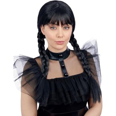 Smiffys Gothic schoolmeisjespruik voor volwassenen, met platen en franjes, Halloween-kostuumaccessoires, gothic schoolmeisjespruik Smiffys Gothic schoolmeisjespruik voor volwassenen, met platen en franjes, Halloween-kostuumaccessoires, gothic schoolmeisjespruik