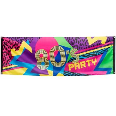 Boland 44602 Jaren 80 feestbanner decoratie, afmetingen 74 x 220 cm, jaren 80, kleurrijk, polyester, banner, wanddecoratie, themafeest, carnaval, disco, verjaardag, leeuw Boland 44602 Jaren 80 feestbanner decoratie, afmetingen 74 x 220 cm, jaren 80, kleurrijk, polyester, banner, wanddecoratie, themafeest, carnaval, disco, verjaardag, leeuw