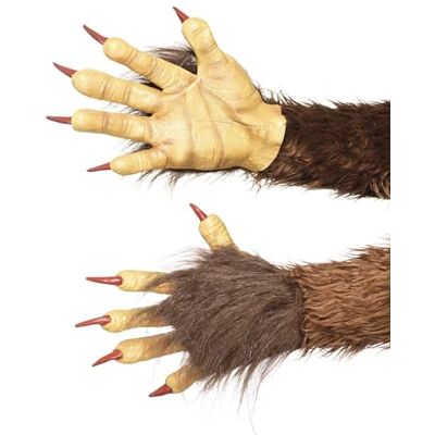 Smiffys Beast/Krampus Demon handschoenen, bruin, latex, met bont Smiffys Beast/Krampus Demon handschoenen, bruin, latex, met bont