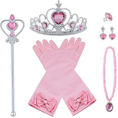 Vicloon Princess Elsa Dress Up Accessories, 7 Stuks Princess Dress-up Party Accessories, Prinses Verkleden Geschenk Prinses Kroon Toverstaf Handschoenen Oorring Halsketting Vicloon Princess Elsa Dress Up Accessories, 7 Stuks Princess Dress-up Party Accessories, Prinses Verkleden Geschenk Prinses Kroon Toverstaf Handschoenen Oorring Halsketting