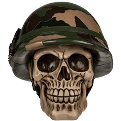 Out of the blue Spaarpot van polyhars met hangslot, schedel met militaire helm en Bossoli, 15 x 14 cm Out of the blue Spaarpot van polyhars met hangslot, schedel met militaire helm en Bossoli, 15 x 14 cm