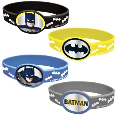 Unique Party Batman set van 4 siliconen armbanden, 77531 Unique Party Batman set van 4 siliconen armbanden, 77531