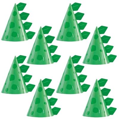 Unique Set van 8 feesthoeden, blauw en groen, dinosaurus Unique Set van 8 feesthoeden, blauw en groen, dinosaurus