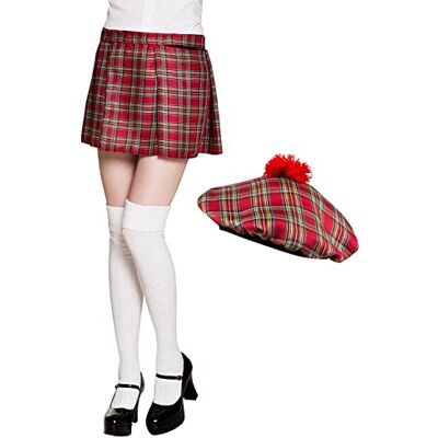 Boland Schotse set voor dames, geruit, kilt en haarspeld, minirok, hoed, Schots, dame, Schots, St. Patrick's Day, kostuum, carnaval, themafeest, rood Boland Schotse set voor dames, geruit, kilt en haarspeld, minirok, hoed, Schots, dame, Schots, St. Patrick's Day, kostuum, carnaval, themafeest, rood