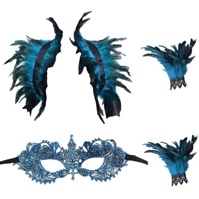 YSJCHEBS 1 x verensjaal, 2 x veerarmbanden, 1 x oogmasker, gothic jurkset, feestaccessoires, geschikt voor shows en festivaldansen YSJCHEBS 1 x verensjaal, 2 x veerarmbanden, 1 x oogmasker, gothic jurkset, feestaccessoires, geschikt voor shows en festivaldansen