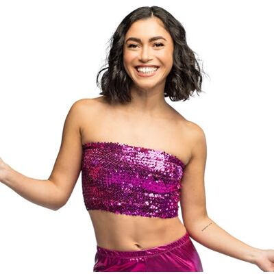 Boland Haut à paillettes sans bretelles, bandeau élastique pour festival, fête à thème, carnaval et discothèque, haut, tenue de fête Boland Haut à paillettes sans bretelles, bandeau élastique pour festival, fête à thème, carnaval et discothèque, haut, tenue de fête