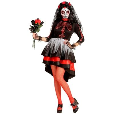 W WIDMANN MILANO Party Fashion Widmann Bruidskostuum Dia de Los Muertos bloemensluier Halloween carnaval themafeest W WIDMANN MILANO Party Fashion Widmann Bruidskostuum Dia de Los Muertos bloemensluier Halloween carnaval themafeest