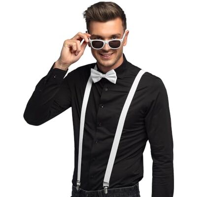 Boland 3-delige kostuumset, accessoires met bandjes, bril en vlinderdas voor festival, JGA, carnaval en themafeest Boland 3-delige kostuumset, accessoires met bandjes, bril en vlinderdas voor festival, JGA, carnaval en themafeest