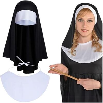 Fartoni Nonne sluier + witte kraag voor nonne kostuum voor meisjes of vrouwen religieuze horror hoed Halloween accessoire sluier mannen kostuum accessoires Fartoni Nonne sluier + witte kraag voor nonne kostuum voor meisjes of vrouwen religieuze horror hoed Halloween accessoire sluier mannen kostuum accessoires