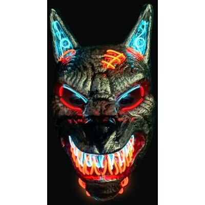 Original Cup Wolfman Ledmasker, premium kwaliteit, hard plastic, 3 knippermodi, ledmasker, Halloween, neon, 100% horror, 100% plezier, één maat Original Cup Wolfman Ledmasker, premium kwaliteit, hard plastic, 3 knippermodi, ledmasker, Halloween, neon, 100% horror, 100% plezier, één maat