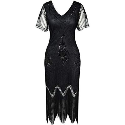 BABEYOND ArtiDeco 1920 Flapper Fringed Pailletten Jurk Brullende jaren '20 Fancy Jurk Gatsby Kostuum Jurk V-hals Vintage Kralen Avondjurk 3XL BABEYOND ArtiDeco 1920 Flapper Fringed Pailletten Jurk Brullende jaren '20 Fancy Jurk Gatsby Kostuum Jurk V-hals Vintage Kralen Avondjurk 3XL