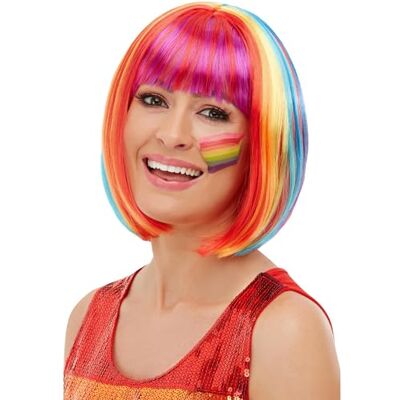 Smiffys Regenboogbob-pruik, dames, 52028, meerkleurig, één maat Smiffys Regenboogbob-pruik, dames, 52028, meerkleurig, één maat