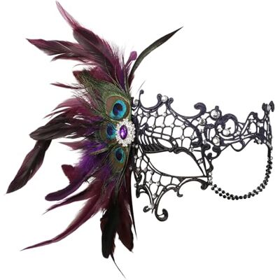 JewelryWe Venetiaans monocel masker voor vrouwen: elegante maskerade half masker met pauwenveren/strass, gothic, monocel, eenogig balmasker, kostuumaccessoire voor party, carnaval, Halloween JewelryWe Venetiaans monocel masker voor vrouwen: elegante maskerade half masker met pauwenveren/strass, gothic, monocel, eenogig balmasker, kostuumaccessoire voor party, carnaval, Halloween