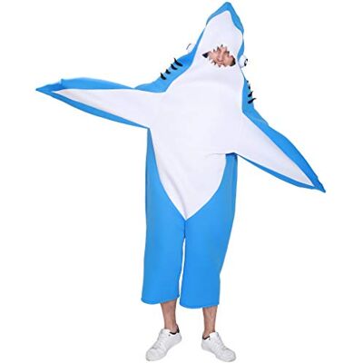 EraSpooky Volwassen haai kostuum blauw mascotte party grappig kostuum, blauw, één maat EraSpooky Volwassen haai kostuum blauw mascotte party grappig kostuum, blauw, één maat