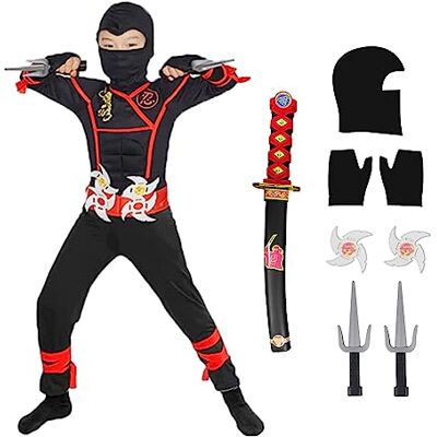 skyllc Ninjakostuum voor kinderen, jongens, kostuumset met accessoires, voor rollenspel, Halloween, Kerstmis, party, carnaval, maat L skyllc Ninjakostuum voor kinderen, jongens, kostuumset met accessoires, voor rollenspel, Halloween, Kerstmis, party, carnaval, maat L