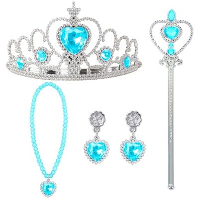 JOYIN Ensemble de costume de princesse 5 pièces avec couronne, baguette magique, collier et boucles d'oreilles, costume de reine des neiges comme accessoire de fête pour carnaval JOYIN Ensemble de costume de princesse 5 pièces avec couronne, baguette magique, collier et boucles d'oreilles, costume de reine des neiges comme accessoire de fête pour carnaval