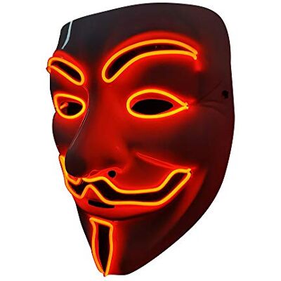 SOUTHSKY Vendetta Led-masker, V-masker, EL, draad, brandt voor Halloween, kostuum, cosplay, party, carnaval (V-rood) SOUTHSKY Vendetta Led-masker, V-masker, EL, draad, brandt voor Halloween, kostuum, cosplay, party, carnaval (V-rood)