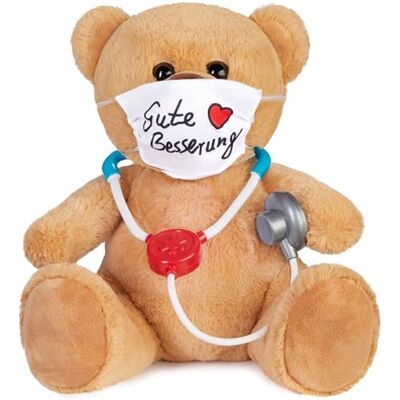 BRUBAKER Teddybeer met masker en stethoscoop – goede besserung – 35 cm dokter teddybeer – knuffelig pluche dier – bruin/lichtbruin BRUBAKER Teddybeer met masker en stethoscoop – goede besserung – 35 cm dokter teddybeer – knuffelig pluche dier – bruin/lichtbruin