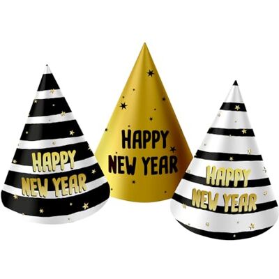 Folat 63752 Set van 6 feesthoeden Zwart en goud 10 cm Nieuwjaarsdecoratie Gelukkig Nieuwjaar Veelkleurig Folat 63752 Set van 6 feesthoeden Zwart en goud 10 cm Nieuwjaarsdecoratie Gelukkig Nieuwjaar Veelkleurig