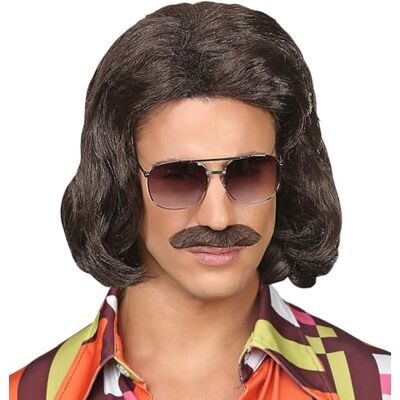 W WIDMANN MILANO Party Fashion Widmann Dandy pruik uit de jaren '70 met snor, carnaval, themafeest W WIDMANN MILANO Party Fashion Widmann Dandy pruik uit de jaren '70 met snor, carnaval, themafeest