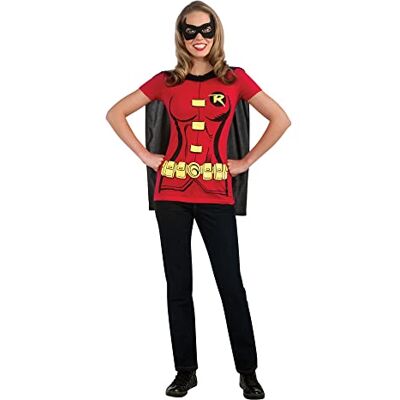 RUBIE'S Officiële DC Comic Robin set voor volwassenen, T-shirt, cape en oogmasker, maat S RUBIE'S Officiële DC Comic Robin set voor volwassenen, T-shirt, cape en oogmasker, maat S