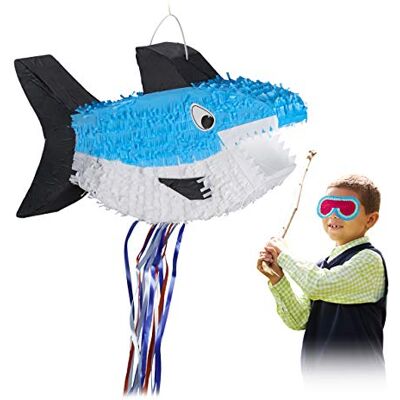 Relaxdays Pinata Haai, om op te hangen, voor kinderen, om te vullen, verjaardag, spellen, decoratie, blauw, 10028080 Relaxdays Pinata Haai, om op te hangen, voor kinderen, om te vullen, verjaardag, spellen, decoratie, blauw, 10028080