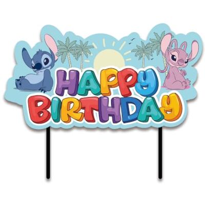 dekora , Stitch & Angel Verjaardagstaart voor kinderen, Disney-themafeest, geschikt voor contact met levensmiddelen, papieren silhouet, 17,5 x 13 cm dekora , Stitch & Angel Verjaardagstaart voor kinderen, Disney-themafeest, geschikt voor contact met levensmiddelen, papieren silhouet, 17,5 x 13 cm