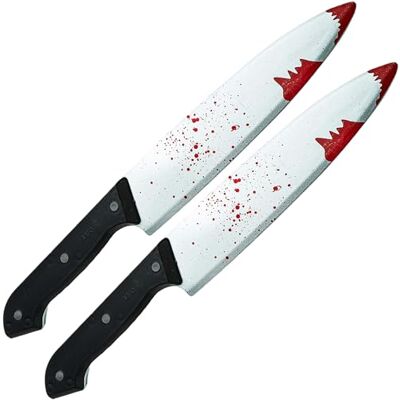 REDSTAR Set van 2 plastic messen voor Halloween-kostuum met grappenbloed, accessoires voor feestkostuums en theaterwerk, 30 cm lang REDSTAR Set van 2 plastic messen voor Halloween-kostuum met grappenbloed, accessoires voor feestkostuums en theaterwerk, 30 cm lang